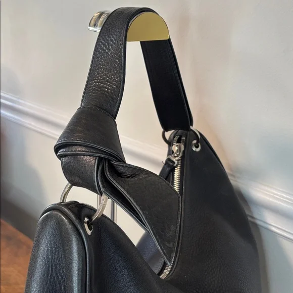 BORBONESE Black Italian Leather Hobo Bag with signature knot strap - Picture 3 of 16